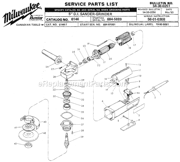 Page A Diagram and Parts List for 6146 SER 684-5889 Milwaukee Sander Polisher