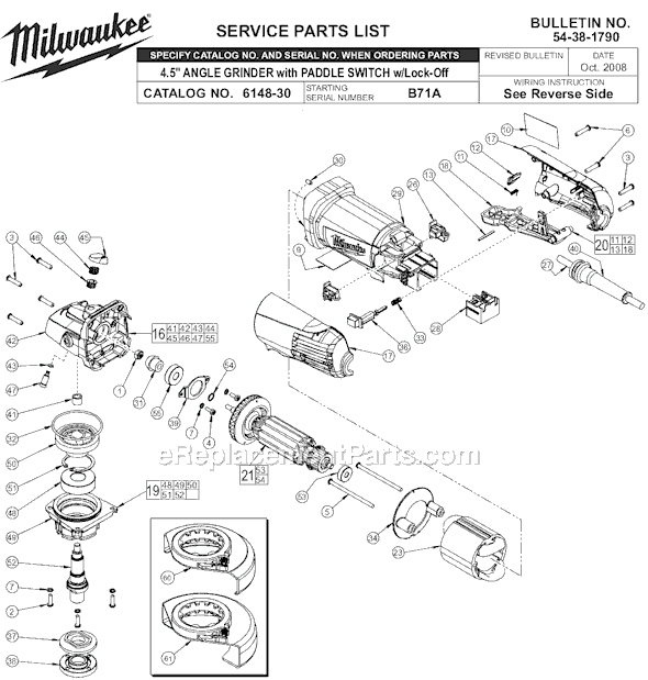Page A Diagram and Parts List for 6148-30 SER B71A Milwaukee Angle Grinder