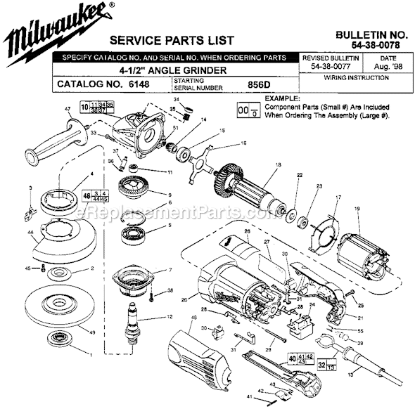 Page A Diagram and Parts List for 6148 SER 856D Milwaukee Sander Grinder