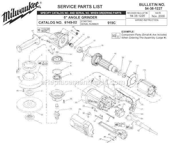 Page A Diagram and Parts List for 6149-02 SER 919C Milwaukee Angle Grinder