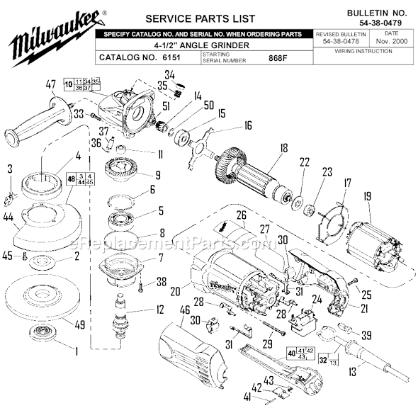 Page A Diagram and Parts List for 6151 SER 868F Milwaukee Sander Polisher