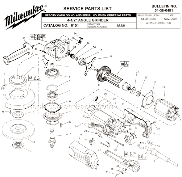 Page A Diagram and Parts List for 6151 SER 868H Milwaukee Sander Polisher