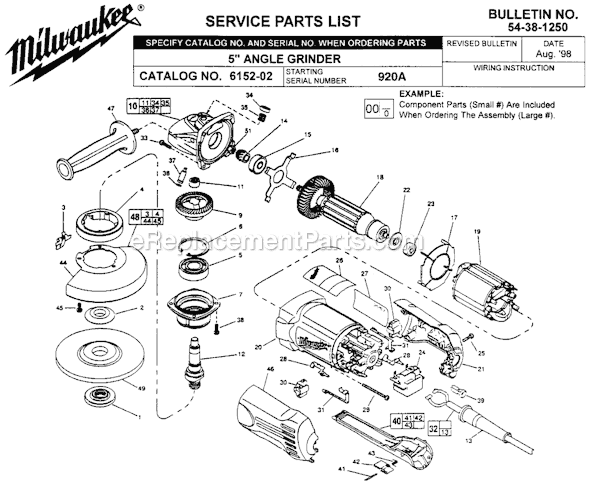 Page A Diagram and Parts List for 6152-02 SER 920A Milwaukee Angle Grinder