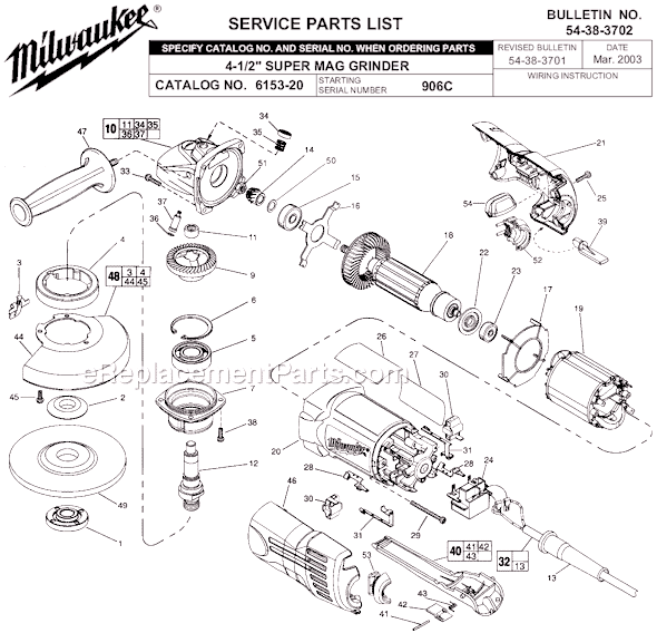 Page A Diagram and Parts List for 6153-20 SER 906C Milwaukee Sander Polisher
