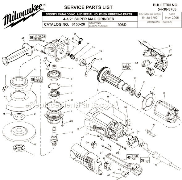 Page A Diagram and Parts List for 6153-20 SER 906D Milwaukee Sander Polisher