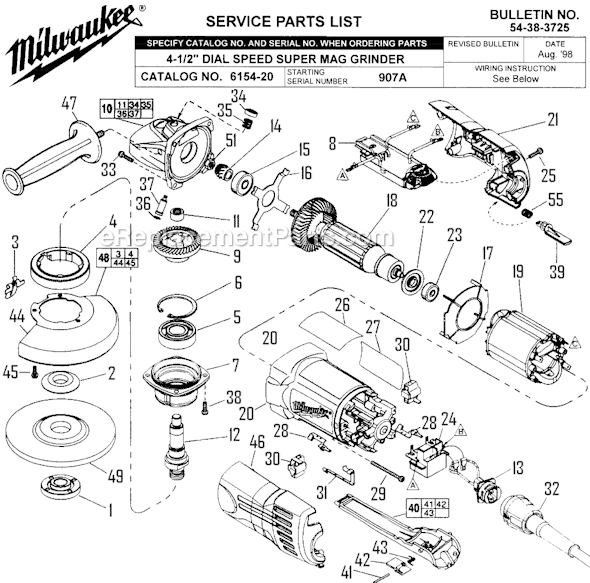 Page A Diagram and Parts List for 6154-20 SER 907A Milwaukee Sander Polisher