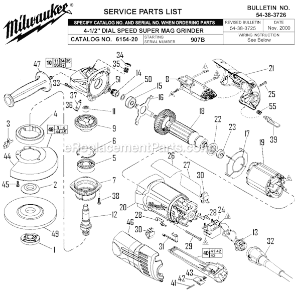 Page A Diagram and Parts List for 6154-20 SER 907B Milwaukee Sander Polisher