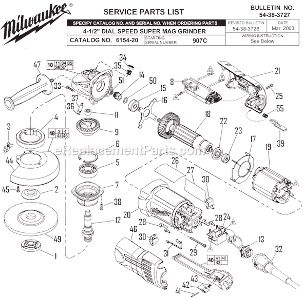 Page A Diagram and Parts List for 6154-20 SER 907C Milwaukee Sander Polisher