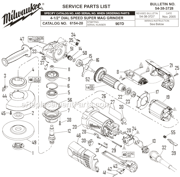 Page A Diagram and Parts List for 6154-20 SER 907D Milwaukee Sander Polisher