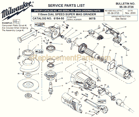 Page A Diagram and Parts List for 6154-50 SER 907B Milwaukee Sander Grinder