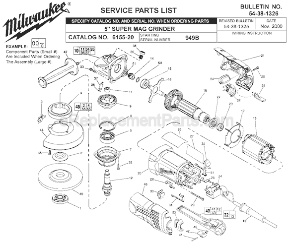 Page A Diagram and Parts List for 6155-20 SER 949B Milwaukee Sander Grinder
