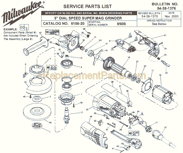 Page A Diagram and Parts List for 6156-20 SER 950B Milwaukee Sander Grinder