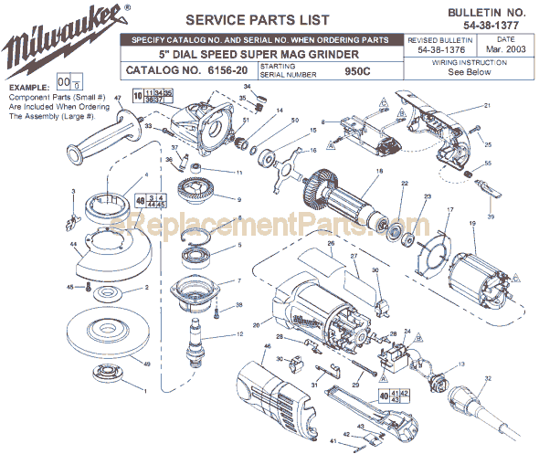 Page A Diagram and Parts List for 6156-20 SER 950C Milwaukee Sander Grinder