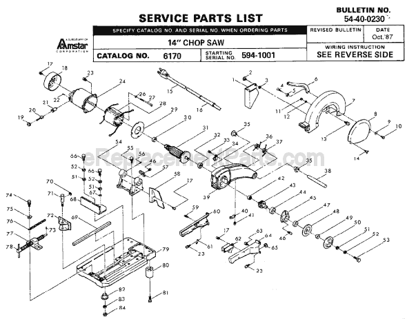 Page A Diagram and Parts List for 6170 SER 594-1001 Milwaukee Chop Saw
