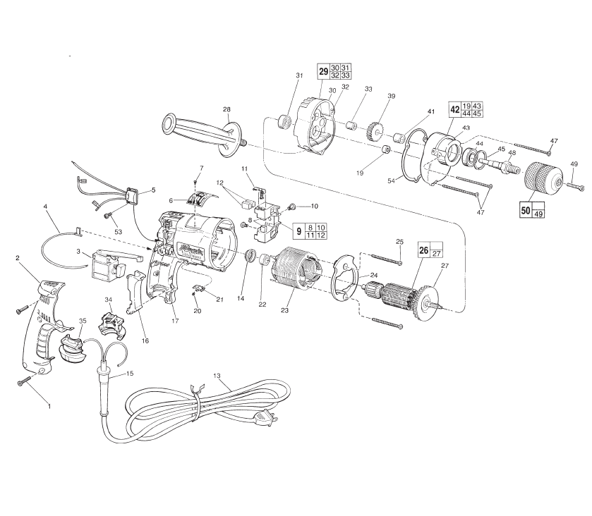 Fig-0 Diagram and Parts List for 0233-20  Milwaukee Electric Drill