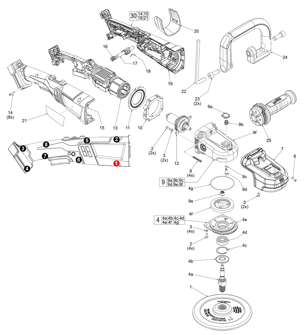 Fig-0 Diagram and Parts List for 2738-20 H15A Milwaukee Sander Polisher