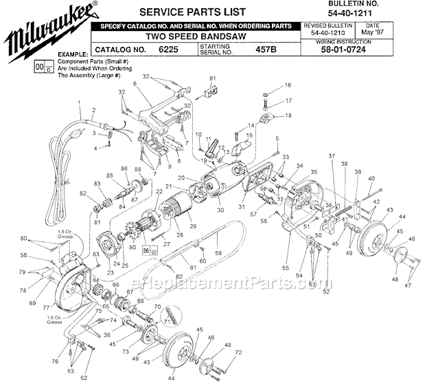 Page A Diagram and Parts List for 6225 SER 457B Milwaukee Band Saw