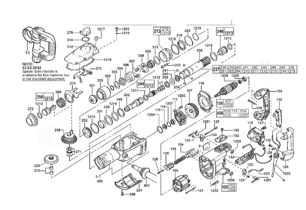 Fig-0 Diagram and Parts List for 5342-20 A50B Milwaukee Hammer Drill