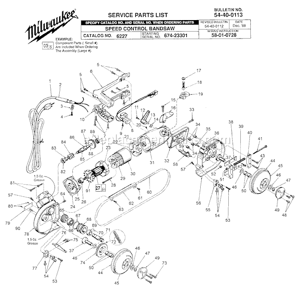 Page A Diagram and Parts List for 6227 SER 674-23301 Milwaukee Band Saw