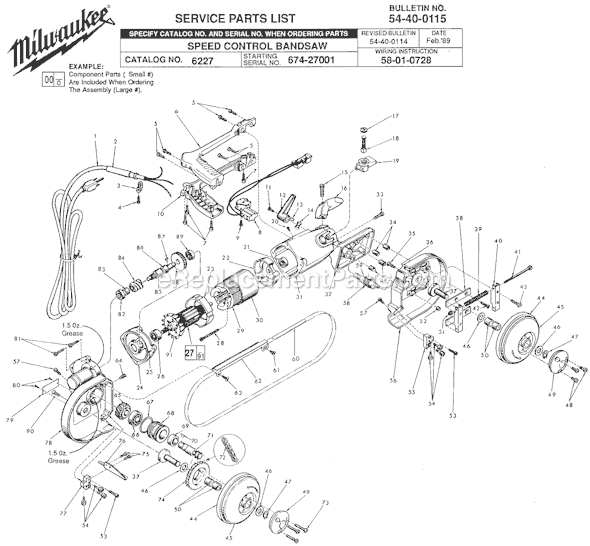 Page A Diagram and Parts List for 6227 SER 674-27001 Milwaukee Band Saw