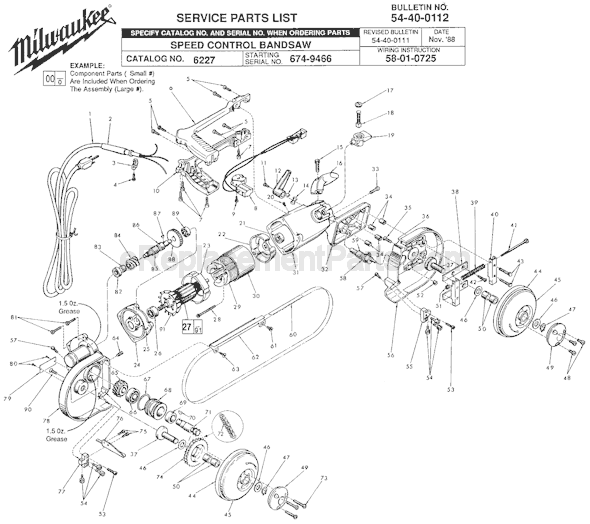 Page A Diagram and Parts List for 6227 SER 674-9466 Milwaukee Band Saw