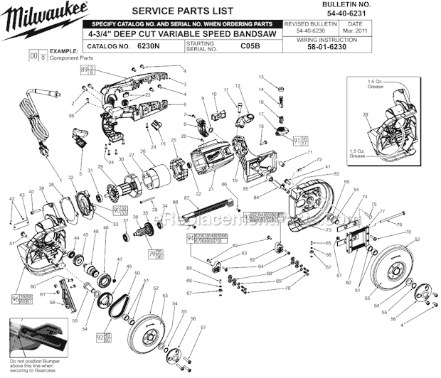 Page A Diagram and Parts List for 6230N C05B Milwaukee Band Saw