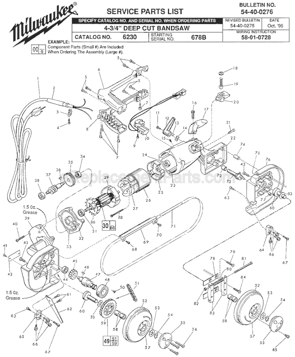 Page A Diagram and Parts List for 6230 SER 678B Milwaukee Band Saw