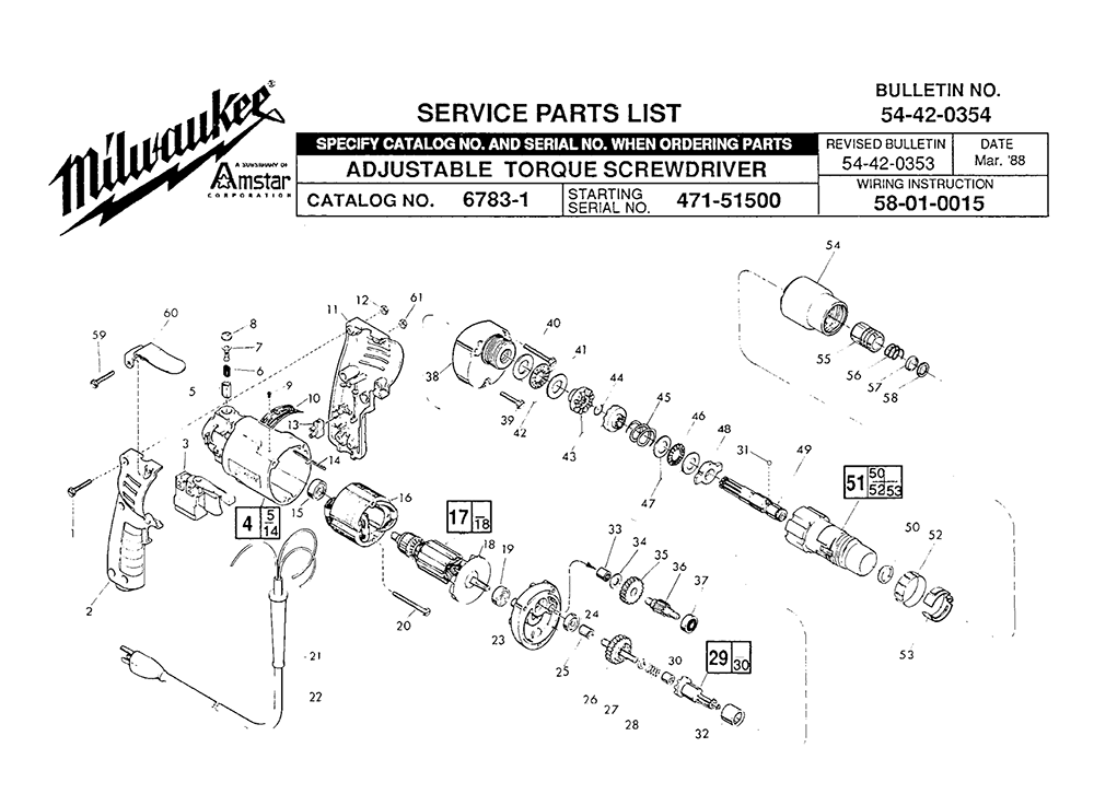 Fig-0 Diagram and Parts List for 6783-3 471-51500 Milwaukee Electric Drill
