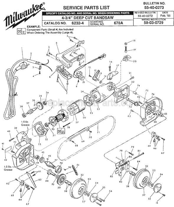Page A Diagram and Parts List for 6232-4 SER 678A Milwaukee Band Saw