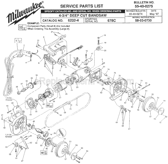 Page A Diagram and Parts List for 6232-4 SER 678C Milwaukee Band Saw