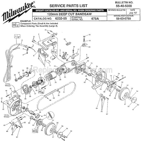 Page A Diagram and Parts List for 6232-55 SER 678A Milwaukee Band Saw
