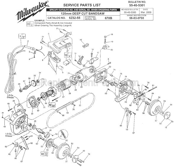 Page A Diagram and Parts List for 6232-55 SER 678B Milwaukee Band Saw