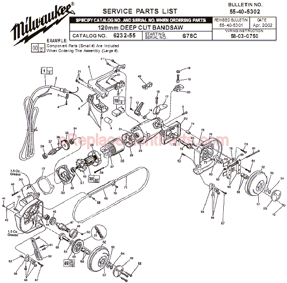 Page A Diagram and Parts List for 6232-55 SER 678C Milwaukee Band Saw
