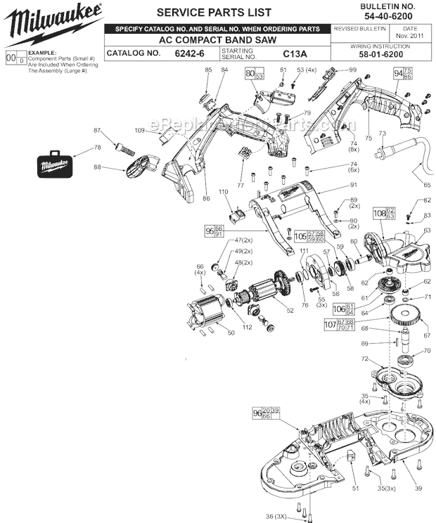 Page A Diagram and Parts List for 6242-6 C13A Milwaukee Band Saw
