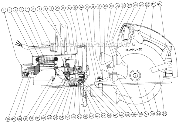 Page A Diagram and Parts List for 6297 SER 332-1001 Milwaukee Miter Saw