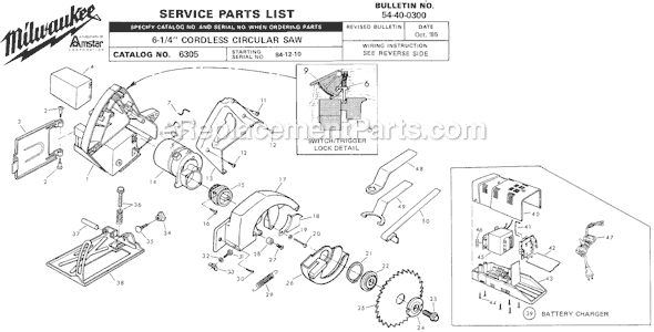 Page A Diagram and Parts List for 6305 SER 84-12-10 Milwaukee Circular Saw