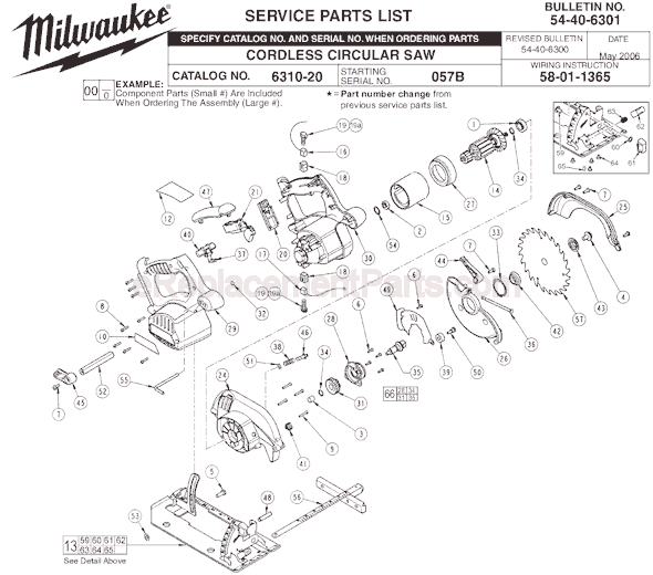 Page A Diagram and Parts List for 6310-20 SER 057B Milwaukee Circular Saw