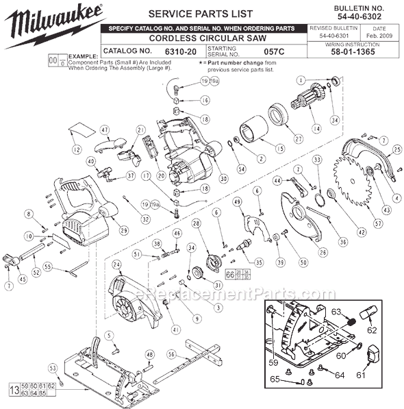 Page A Diagram and Parts List for 6310-20 SER 057C Milwaukee Circular Saw