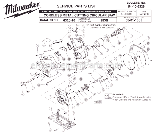 Page A Diagram and Parts List for 6320-20 SER 383B Milwaukee Circular Saw