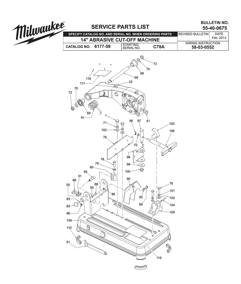 Fig-0 Diagram and Parts List for 6177-59 C78A Milwaukee Miter Saw