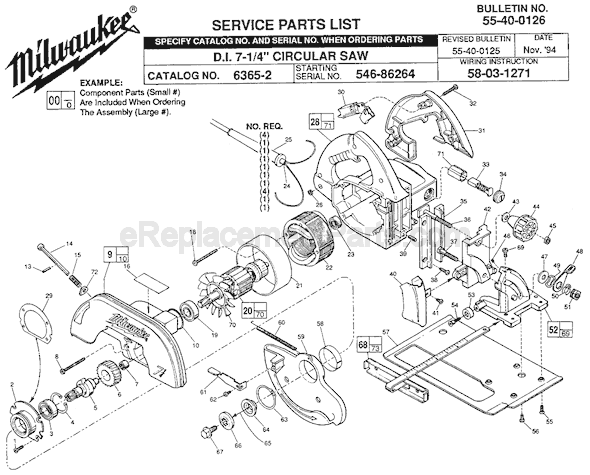 Page A Diagram and Parts List for 6365-2 SER 546-86264 Milwaukee Circular Saw