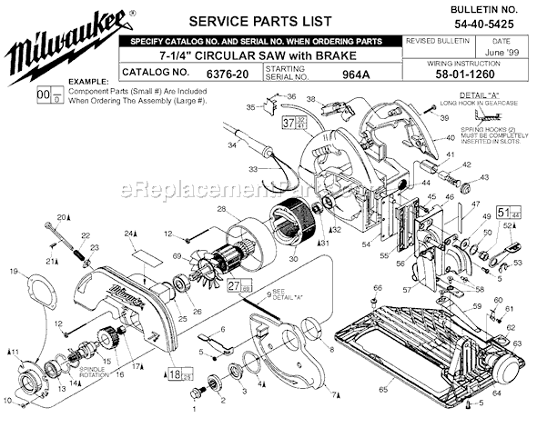 Page A Diagram and Parts List for 6376-20 SER 964A Milwaukee Circular Saw