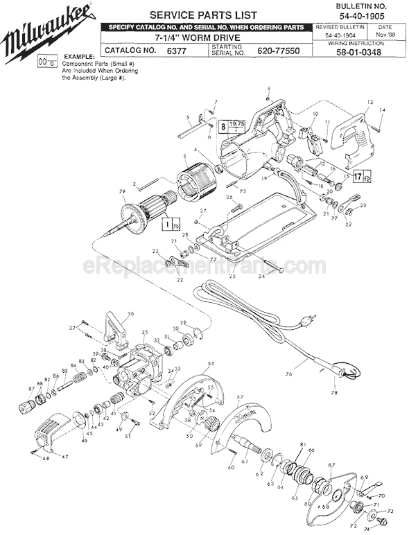 Page A Diagram and Parts List for 6377 SER 620-77550 Milwaukee Circular Saw