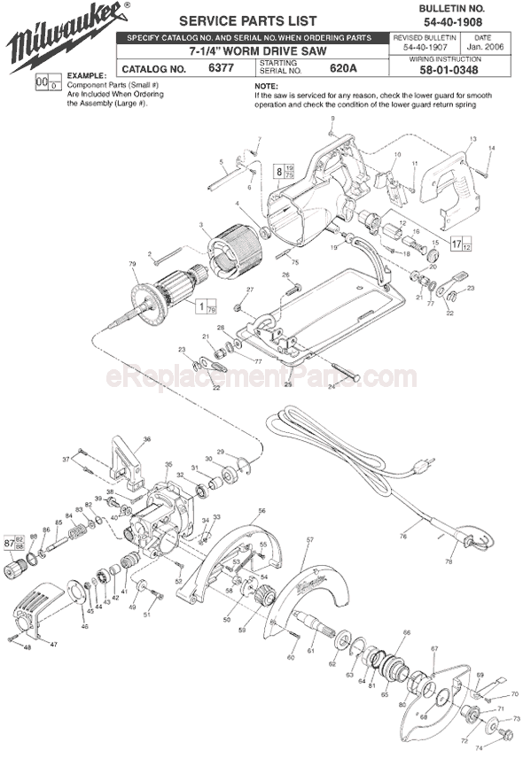Page A Diagram and Parts List for 6377 SER 620A Milwaukee Circular Saw