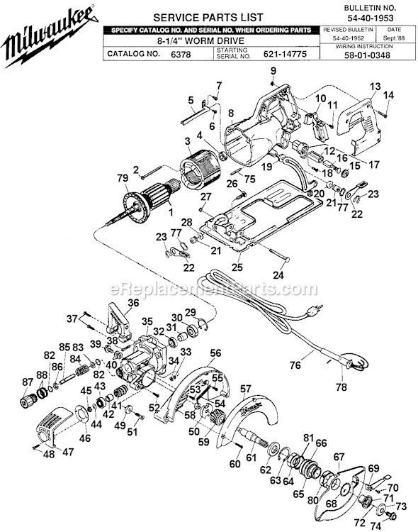 Page A Diagram and Parts List for 6378 SER 621-14775 Milwaukee Circular Saw