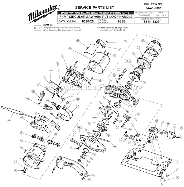 Page A Diagram and Parts List for 6390-20 SER 983B Milwaukee Circular Saw