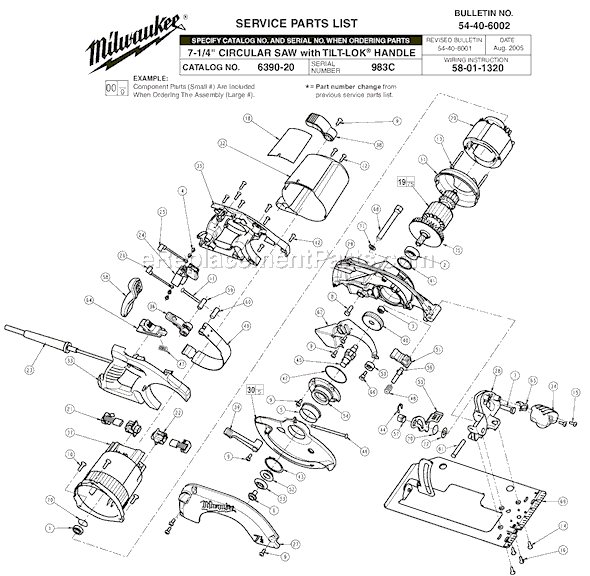 Page A Diagram and Parts List for 6390-20 SER 983C Milwaukee Circular Saw