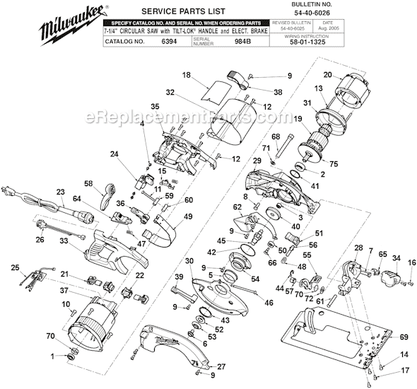 Page A Diagram and Parts List for 6394 SER 984B Milwaukee Circular Saw