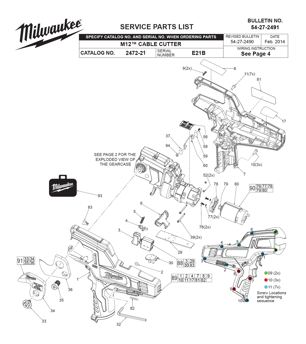 Fig-0 Diagram and Parts List for 2472-21 E21B Milwaukee Nibbler & Shears
