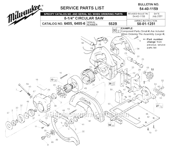 Page A Diagram and Parts List for 6405-6 552B Milwaukee Circular Saw